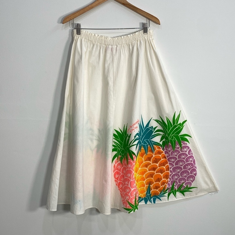 Vintage Hawaiian 80's Skirt Pineapple Print Cotton Pockets - Picture 2 of 13
